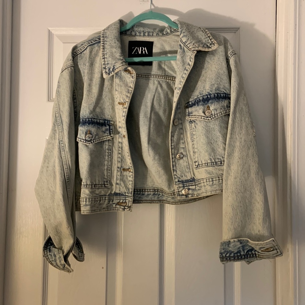 Zara Cropped Acid Wash Jean Jacket - Size Large